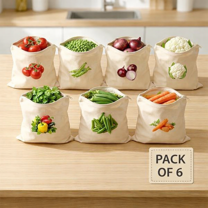 Reusable Cotton Vegetable Storage Bags for Fridge