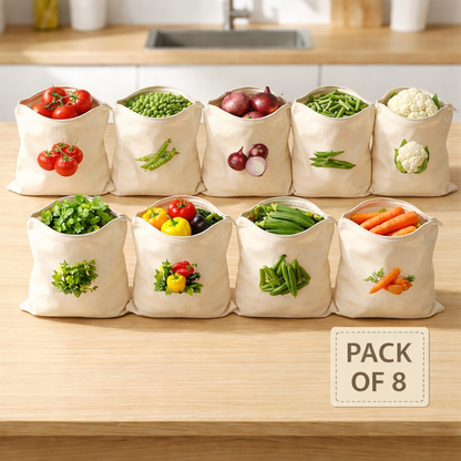 Reusable Cotton Vegetable Storage Bags for Fridge
