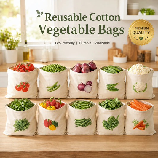 Reusable Cotton Vegetable Storage Bags for Fridge