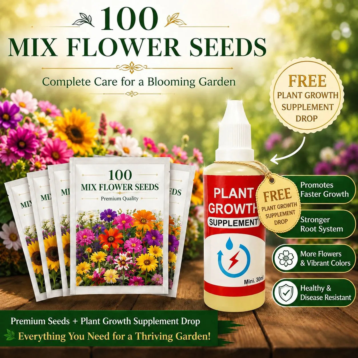 100 Mix Flower Seeds | FREE Plant Growth Supplement