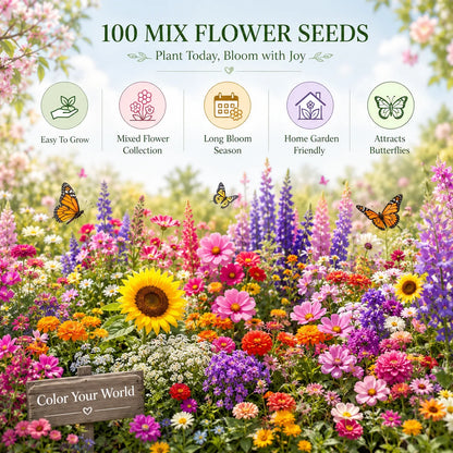 100 Mix Flower Seeds | FREE Plant Growth Supplement