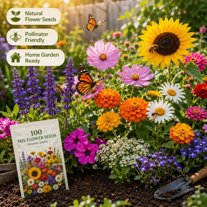 100 Mix Flower Seeds | FREE Plant Growth Supplement